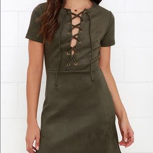 Closet Renovation Olive Green Suede Lace-Up Dress